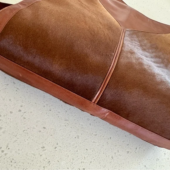 Vintage Leather Satchel with Fur Hide Panels - Picture 6 of 10